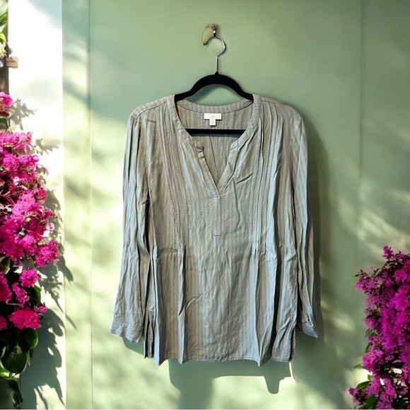 J. Jill 2-Tone Sage Green Subtle Stripe Print Rayon Top with Pintucking - Picture 13 of 13